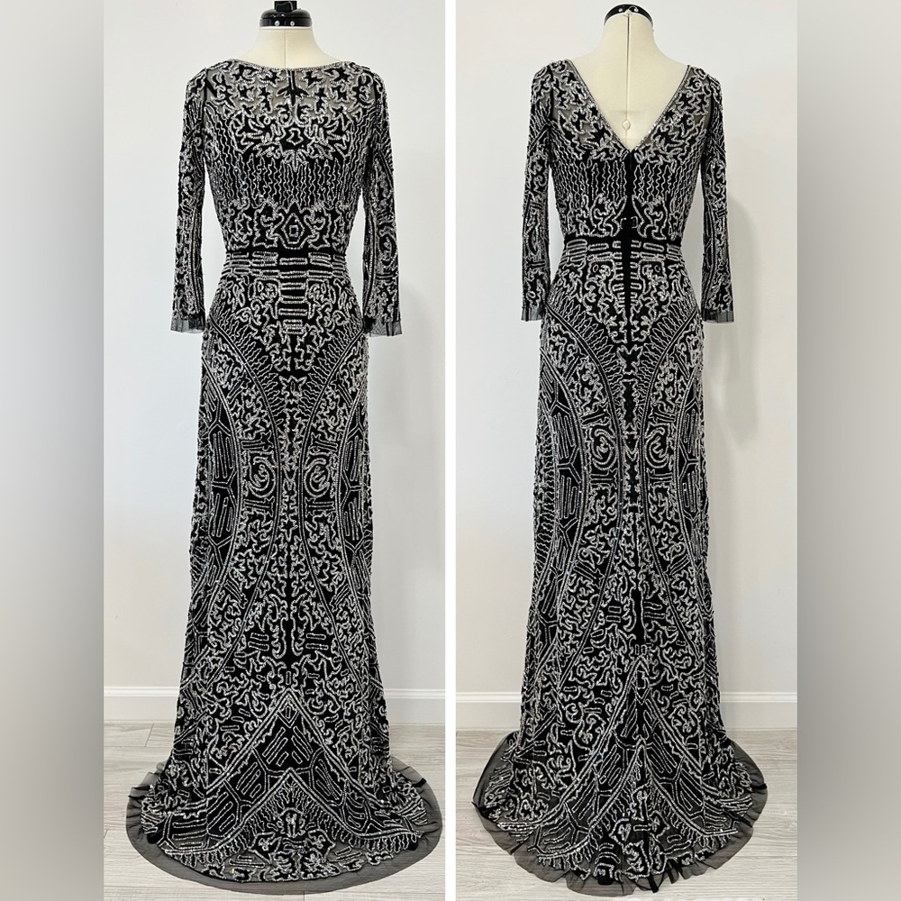 Reem Acra Embellished beaded Gown long Dress